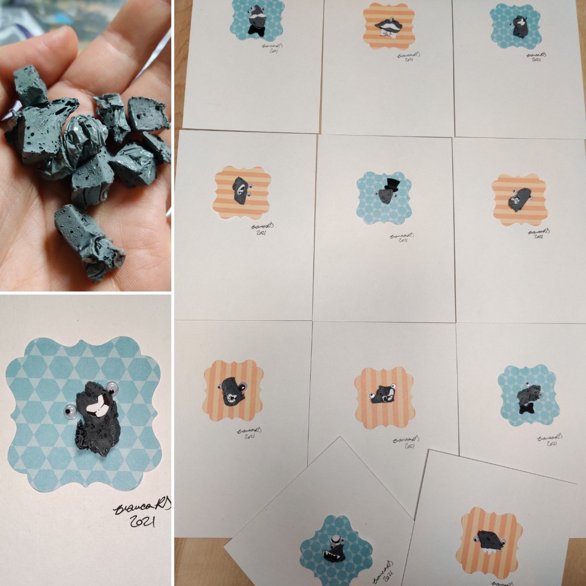 If you mix a giant blob of paint, you scrape it into a piece of plastic wrap and twist it into a ball "for safe keeping" leaving for weeks only for it to harden into a gray rock.  If you don't cut it up and put googly eyes on it, what are you even doing with your life?
#trashart