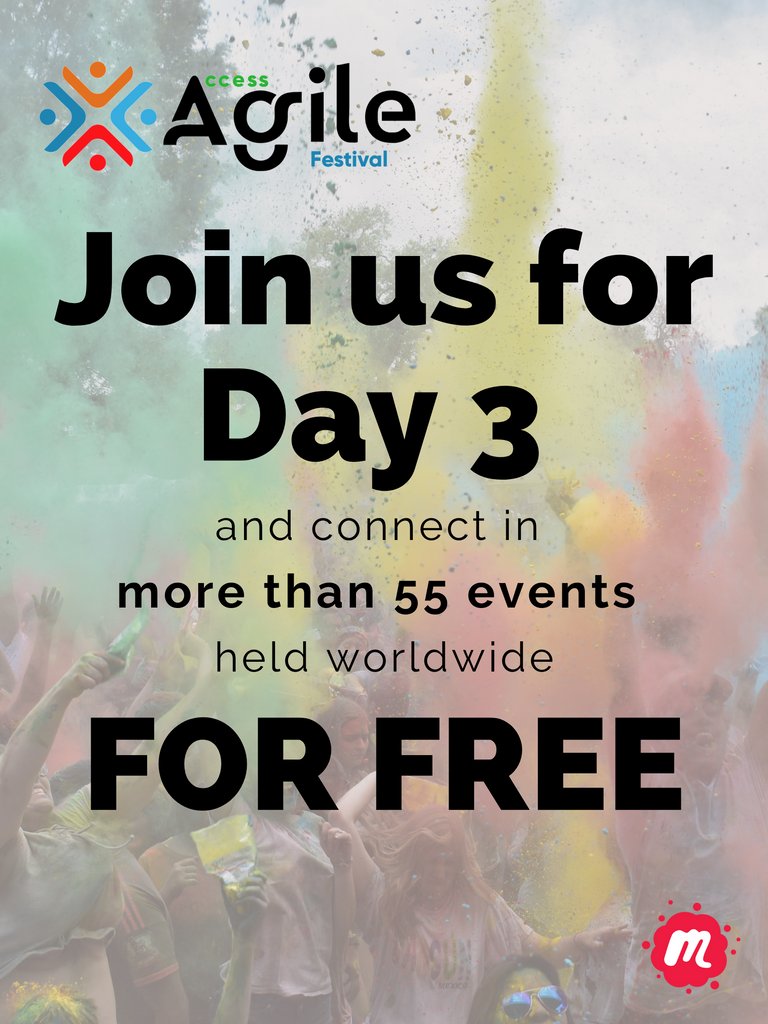 AccessAgile's tweet image. Welcome all FREESTIVALERS to the LAST DAY of the freestival!

We have more than 55 events schedule for YOU today for FREE!

Check them all out at meetup.com/access-agile-m…

#AccessAgile #FreeFestival #Event