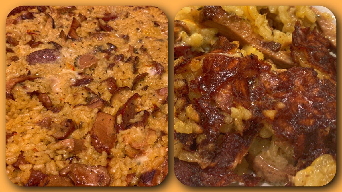 I had all these foraged chanterelles to play with, so I went in a risotto direction with brisket sausages, &amp; saffron bone stock. Was fun to practice my socarrat timing with the <a href="/Matiz_Foods/">Matiz</a> paella rice.