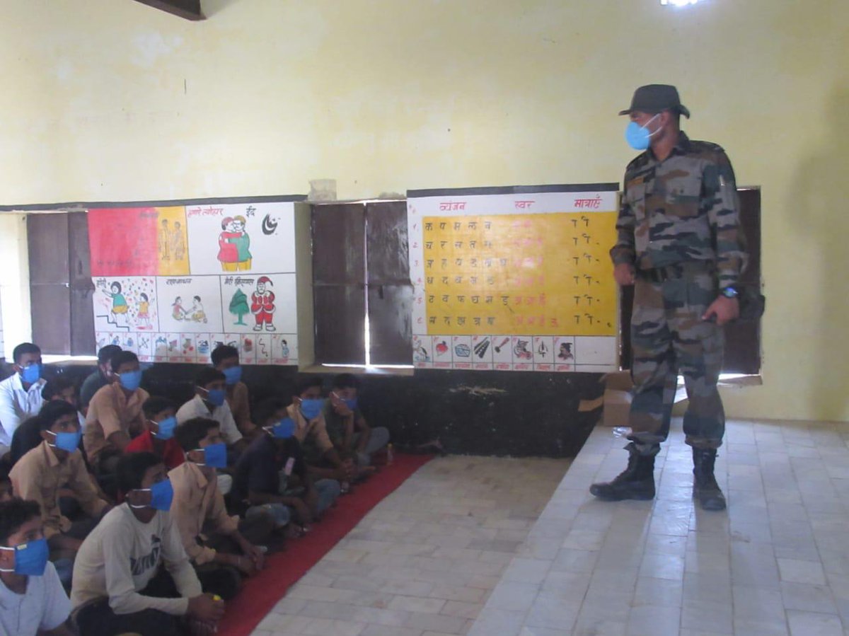 #ShahbaazDivision conducted an awareness drive for locals of remote villages of #Jaisalmer. Lectures on preventive measures against #COVID-19, emerging career opportunities & concept of #ModelVillage  were delivered. #COVID preventionkits were also distributed to them.
#wecare