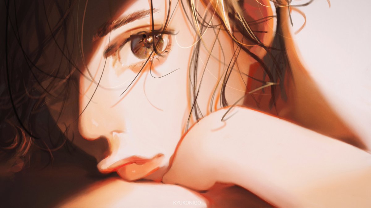 solo 1girl brown eyes brown hair close-up looking at viewer lips  illustration images