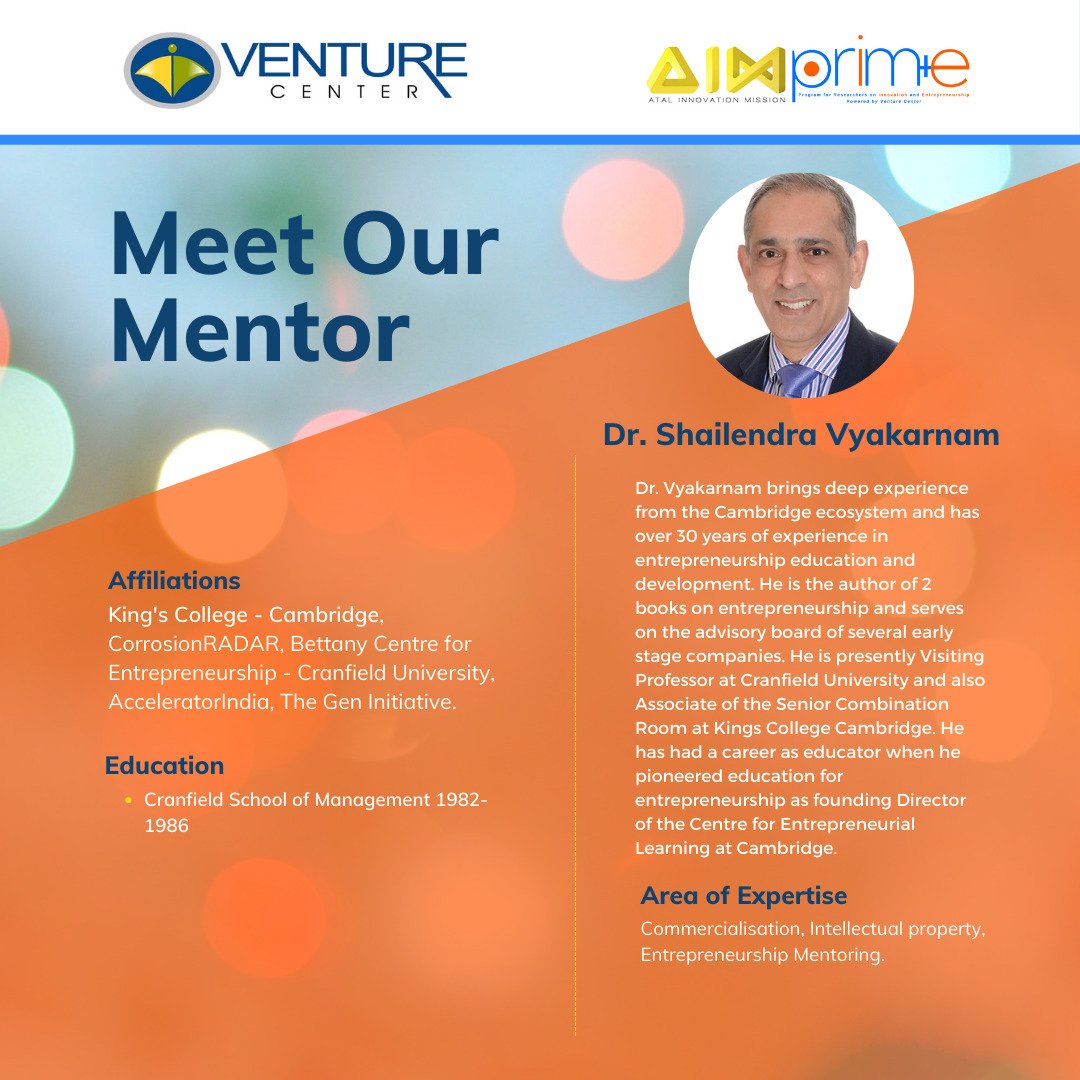 Meet our #AIMPRIME #mentor: Dr Shailendra Vyakarnam has initiated and led major entrepreneurship programs, and we're thrilled to have him mentor the AIM-PRIME cohort on: connects to international incubators; sharpening the #pitch deck, and connects to UK based mentors