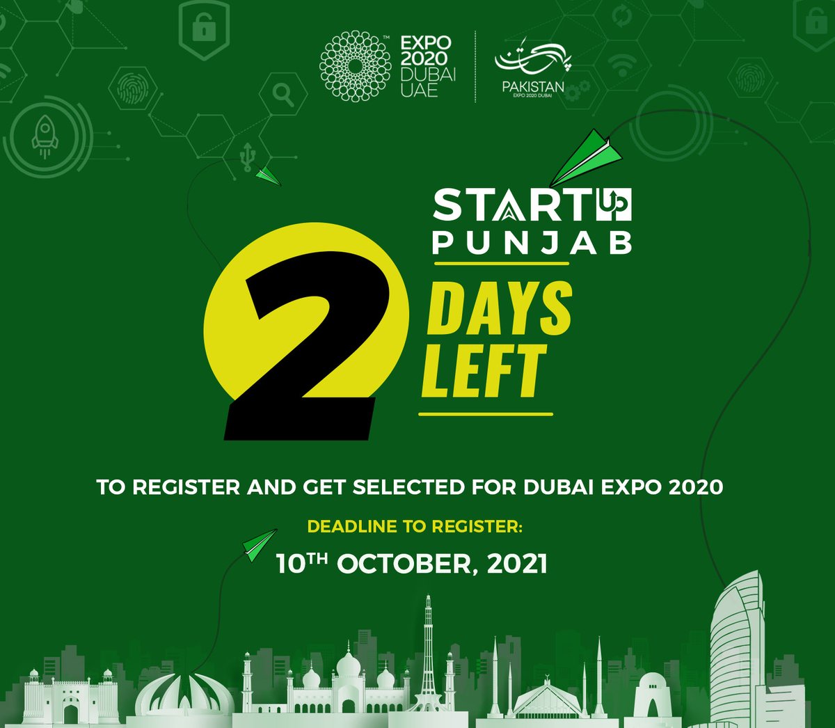 The countdown has begun!

There are 2 days remaining for startups to sign up and avail the chance to get an opportunity to showcase at Expo 2020 Dubai.

Register now: startup.punjab.gov.pk