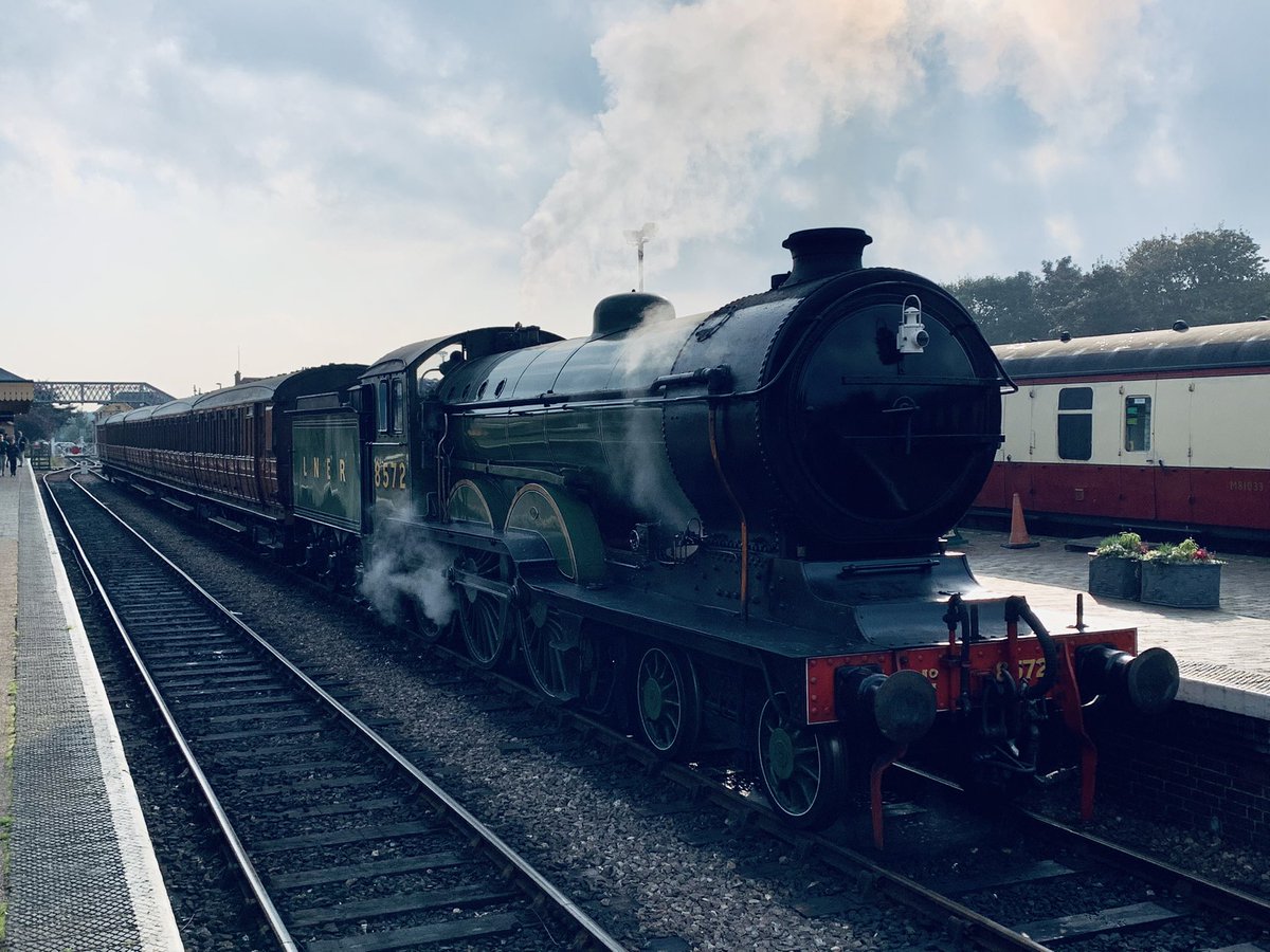 CrnChair's tweet photo. @MGNJointRailway Society’s B12 at the head of the 10:30 departure to Holt from @nnrailway Sheringham today. 8572 is in its last month of service before withdrawal for overhaul. https://t.co/QO8DMKmjbO