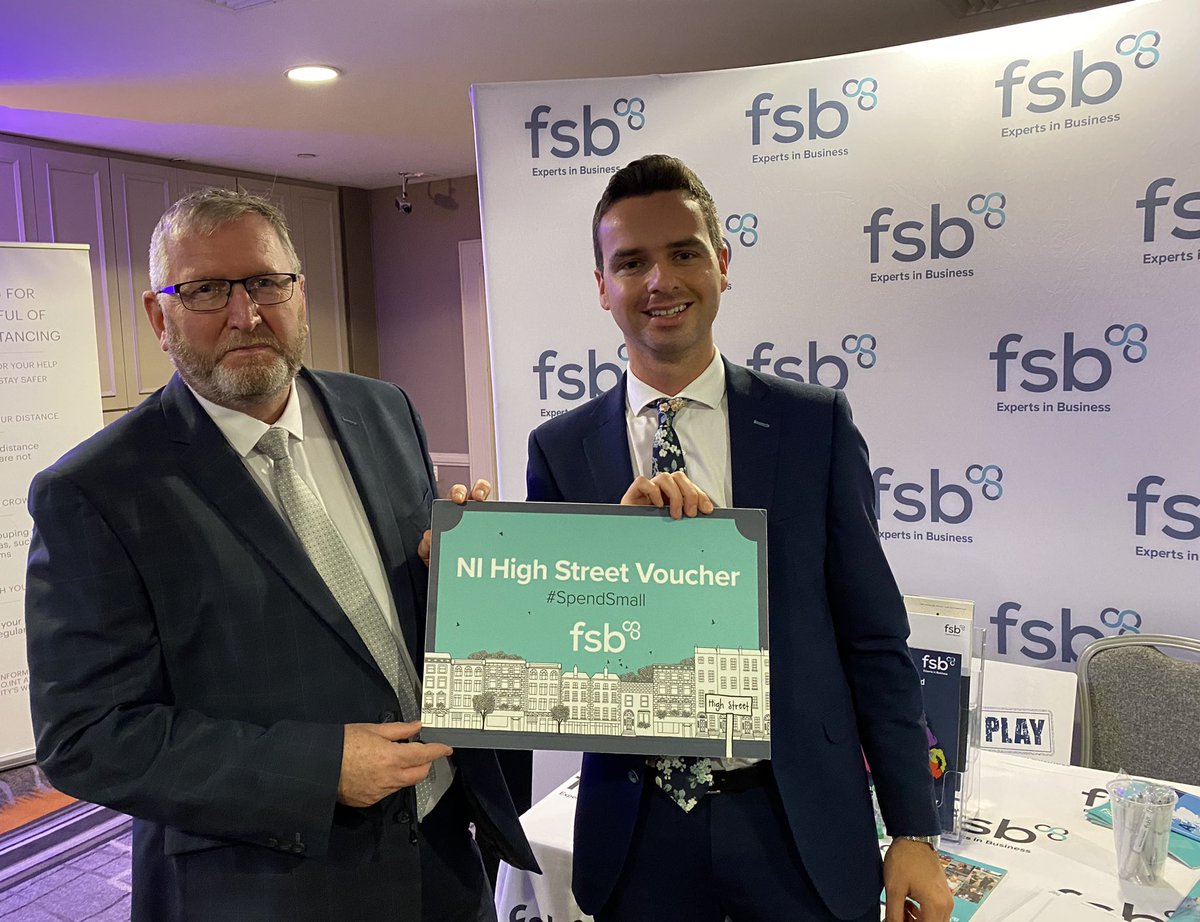FSB_NI's tweet photo. Great to chat to @uuponline leader, @BeattieDoug ahead of his conference speech.
Continuing to emphasise the #SpendSmall message for the High St Scheme. https://t.co/ZxUkWTogzq