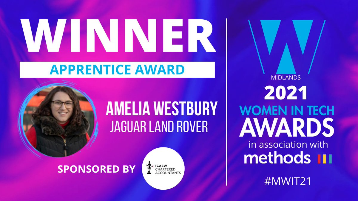 WITAwards's tweet photo. Congratulations to Amelia Westbury of @JaguarUK on winning the Apprentice Award @WITAwards

Sponsored by @ICAEW_WestMids

In association with @MethodsDigital 

See all pics from the awards here:
https://t.co/bHG5F8x9Hl by @MrLaddMedia
#MWIT21 https://t.co/tZPcCYwlEa