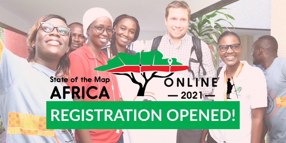 sotmafrica's tweet photo. Registration is now open for The State of the Map Africa 2021 conference.  You can get one of the free tickets or else one of the supporter tickets at 50$ or 150$ to support the conference.
Register now here https://t.co/zMrFjNZ8kC
#sotmafrica #sotmafrica2021 https://t.co/Xr9vIPhoU6