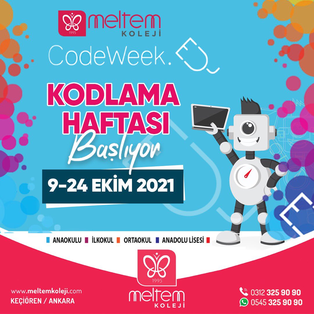 meltemkoleji's tweet image. Özel Meltem Koleji olarak her yıl olduğu gibi bu yıl da Avrupa Kodlama Haftası etkinliklerine bütün kademelerde katılıyoruz.
.
.
#codeweek #codeweek2021 #kodlamahaftası #kodlama #meltemteknolab #coding #lego #makeymakey #codeorg #runmarco #computeit