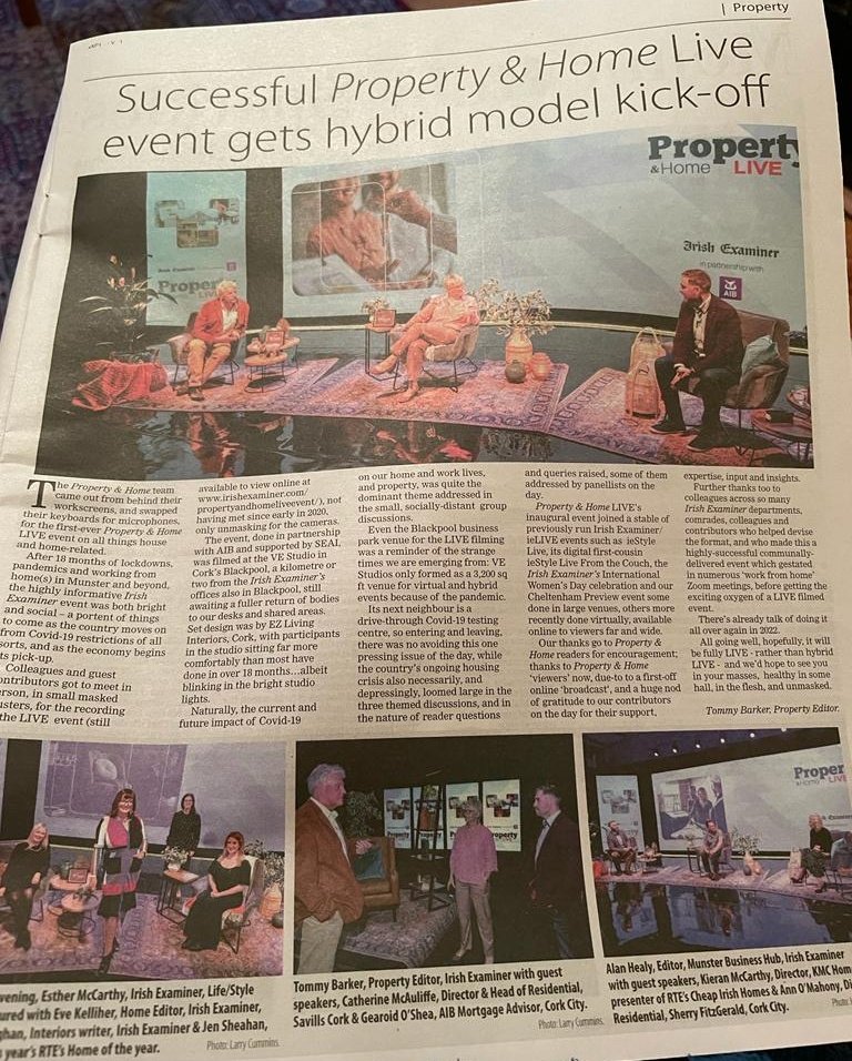 Thank you to @TommyBarkerCork and @irishexaminer for allowing us to film Property & Home LIVE, sponsored by @AIBIreland and styled by @EZLivingInt. It was pleasure to work with the panel of experts and the fabulous @estread 
#VirtualEvents #HybridEvents #Livestreaming