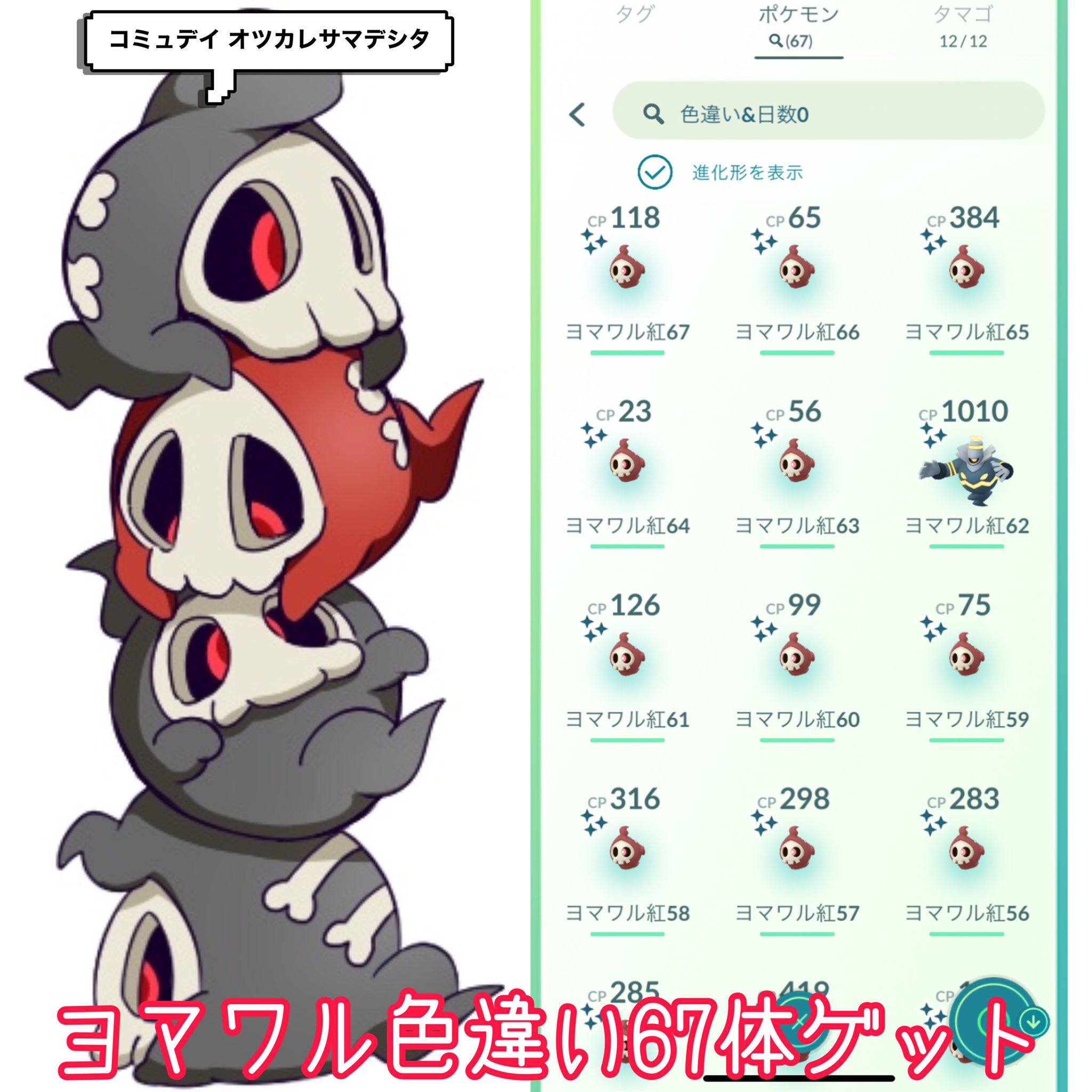 Tommy ヨマワルコミュデイ お疲れ様でした 色違いは67体 元から居た100点ヨマワルを シャドボヨノワールに進化しました ポケモンgo Pokemongo コミュニティデイ ヨマワル Duskull T Co 3isxrdopdy Twitter