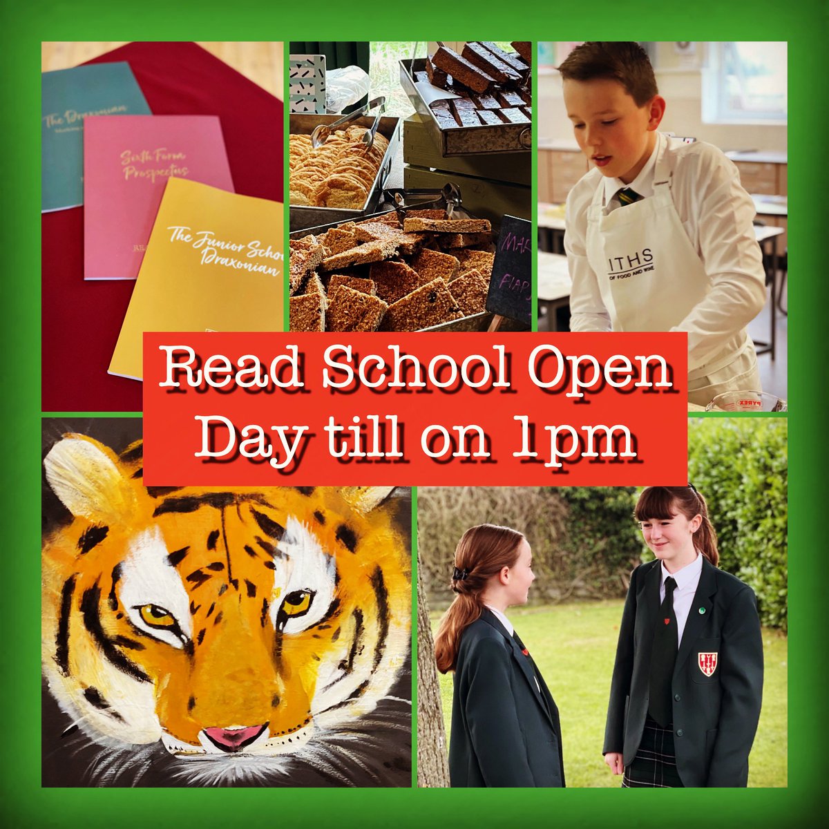 Read_School's tweet photo. Open Day is going swimmingly & there’s still time to visit! Read looks magnificent in the sun. Fuelled with @WilsonVale treats, visitors enjoy bespoke tours from smart pupils, eager to share their school life & ambitions at Read & beyond. Come on over! #topschool #pathforlife https://t.co/SHvfqhwZzj