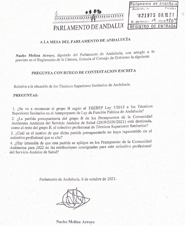 Los representantes de los Técnicos Superiores Sanitarios de #Andalucia nos han trasladado su denuncia por la discriminación que padecen en la <a href="/AndaluciaJunta/">Junta de Andalucía</a> y en la futura Ley de Función Pública.
Hemos preguntado al Gobierno.
A ver que dice <a href="/eliasbendodo/">Elías Bendodo</a>.
<a href="/SindicatoTecnos/">Sindicato TECNOS</a>