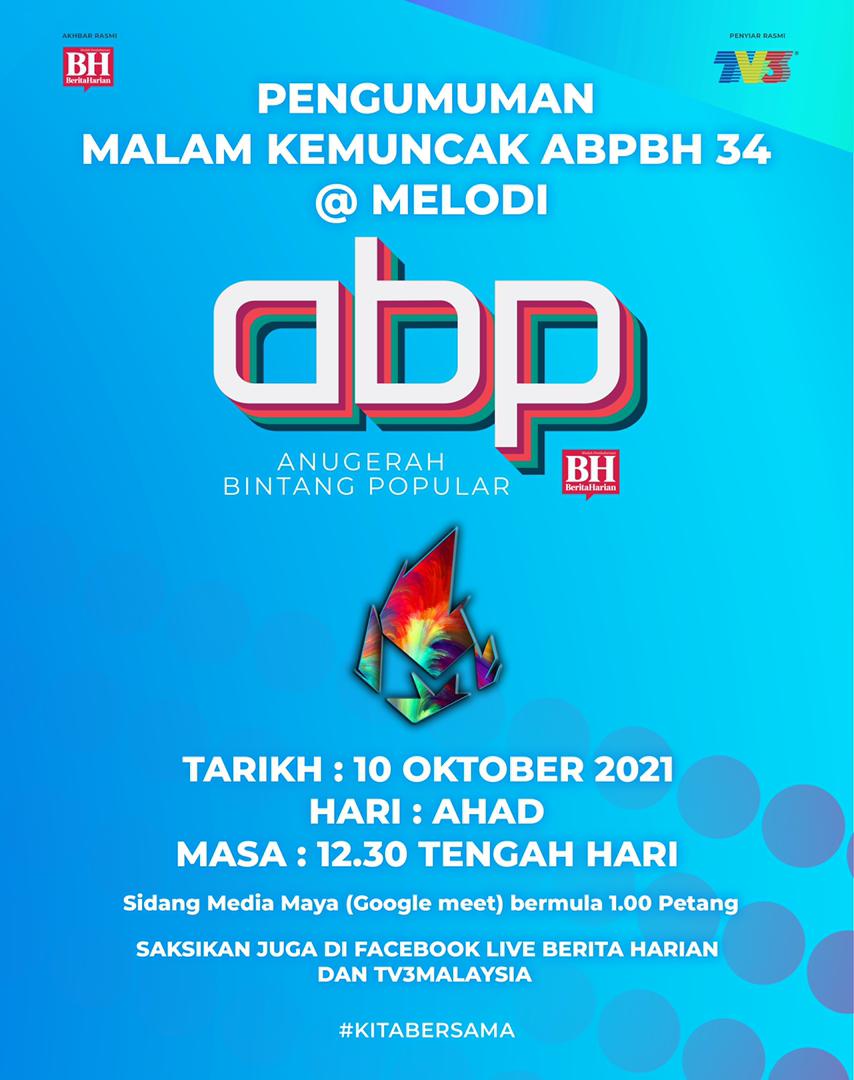 bharianmy's tweet photo. Pengumuman Malam Kemuncak #ABPBH34 @ Melodi @tv3malaysia pada  jam 12.30 tengah hari dan sidang media virtual.

Jom #KITABERSAMA harungi detik gemilang bersama ABPBH 34.

#ABPBH34
#KITABERSAMA
#BH
#TV3
#PRIMEWORKSSTUDIOS
#XIAOMI https://t.co/XWw171BYaB