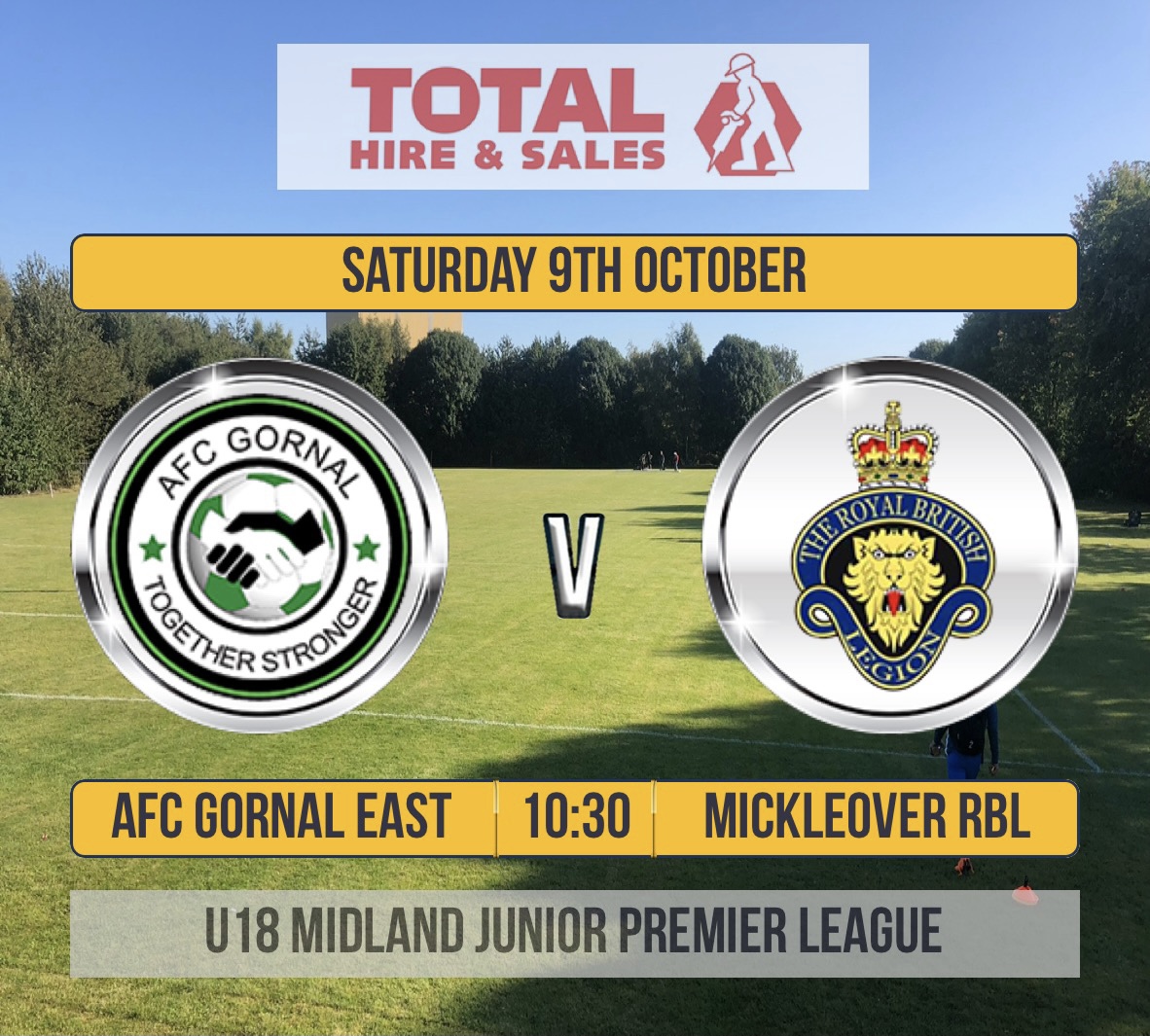 MickleoverRBLFC's tweet photo. 🦁🦁🦁TODAY’S FIXTURE🦁🦁🦁

📅 Saturday 9th October 2021
🆚 AFC Gornal East U18’s
🏆 @MJPL_UK 
⏰ 10-30 KO
🏟 Hilton Road Playing Fields
📍WV4 6DR

Team sponsor - @totalhire https://t.co/wOXLDWv4NY