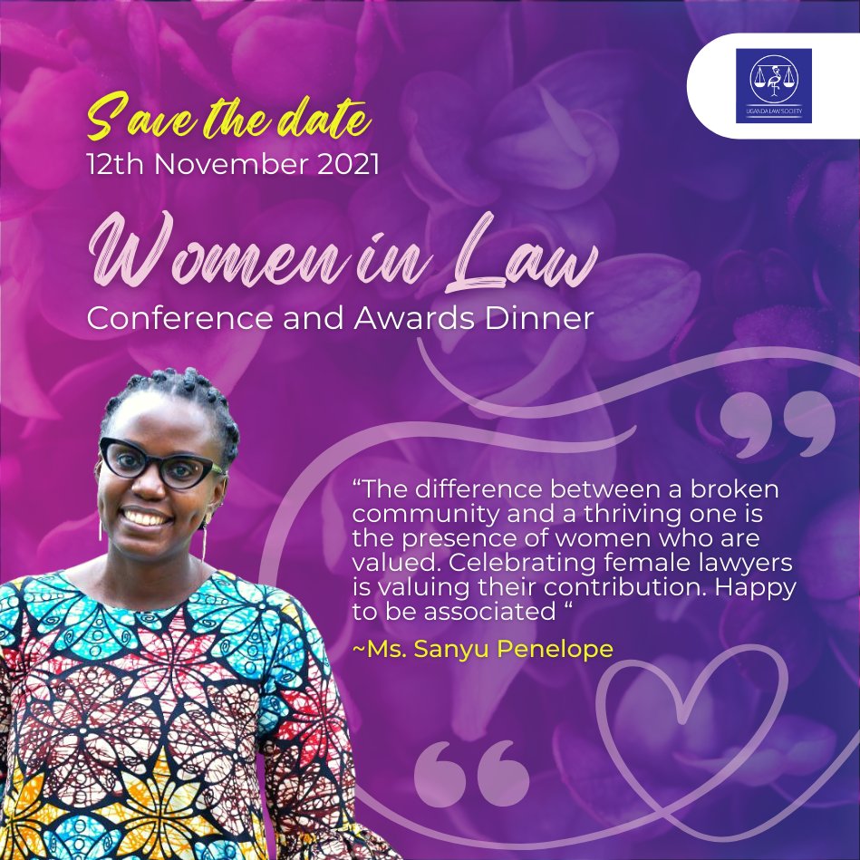 ug_lawsociety's tweet photo. Women in Law Conference and Awards Dinner 🌹
#WILConference
Ms. Sanyu Penelope shares her excitement about the upcoming Woman in Law Conference and Awards Dinner 2021.
#ShareYourExcitement
@PrimahKwagala @WomenProbono @PheonaWall https://t.co/rlAY07lxiS