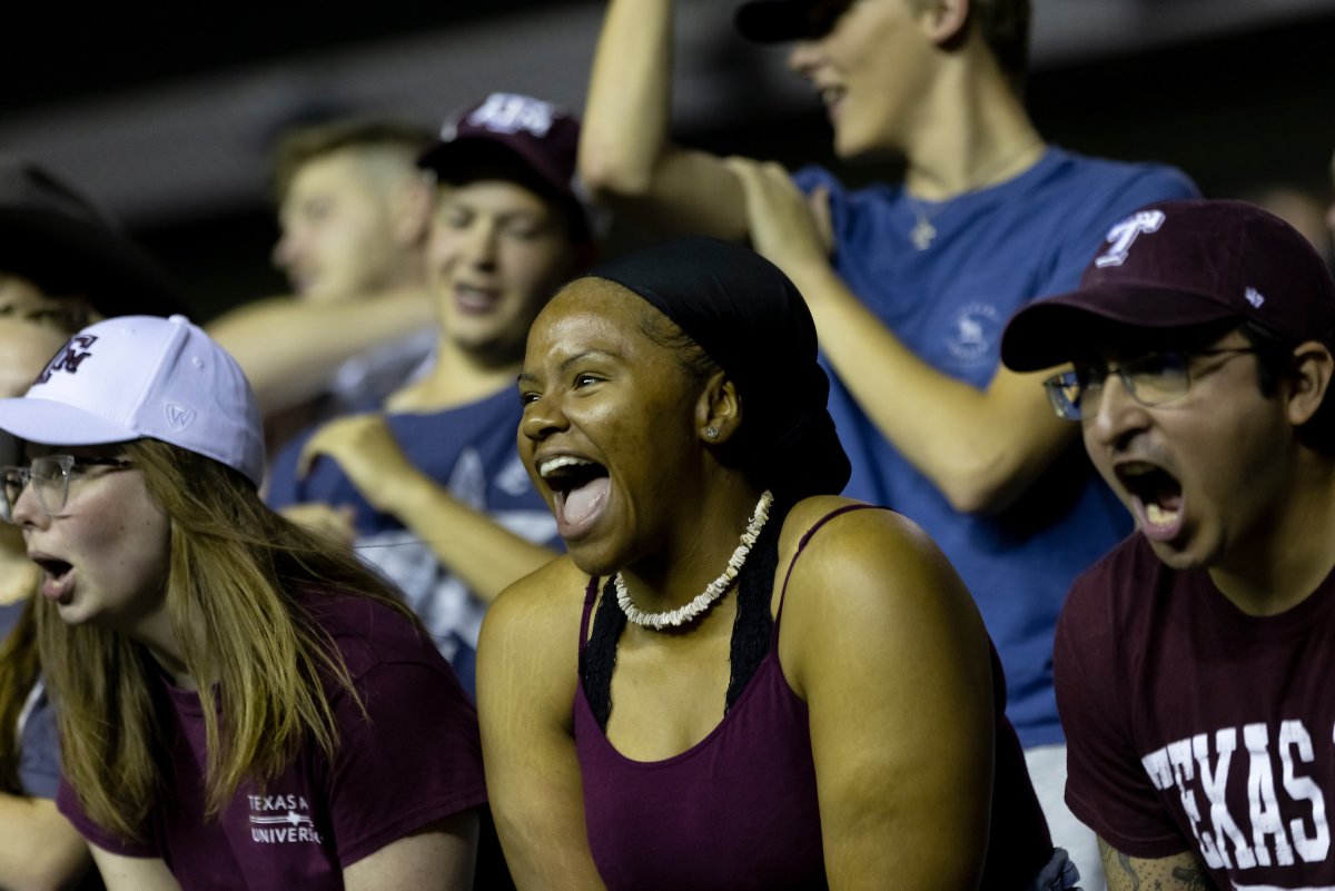 TAMU's tweet photo. The #12thMan showed up for tonight's #MidnightYell! 🗣️

We'll see — and hear — you in Kyle tomorrow, Aggies! #BTHOalabama https://t.co/NlSwYmLDyd