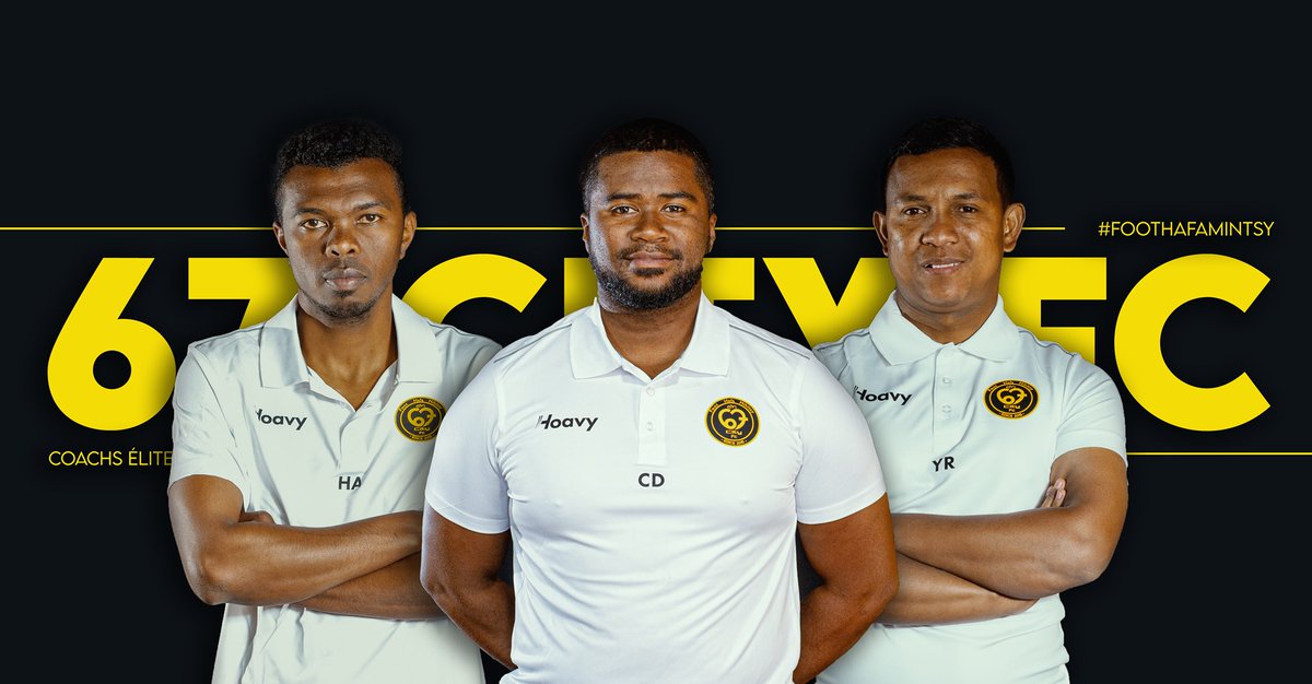 67cityfc's tweet photo. Nos coachs Elites 🟡⚫
- Cedric Djavo
- Yves Rakotomalala
- Hery Andria
#Djino #HoavyMadagascar #Goodtimes
#FootHafaMintsy ⚽️🇲🇬✊🏽 https://t.co/WCeJRjjTwI