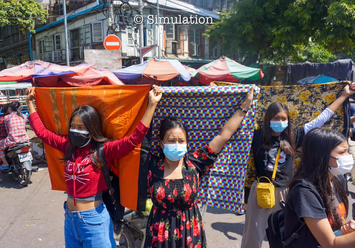Women from Mandalay took to the streets on Saturday to show their opposition to the military regime. 
(Photo: Simulation) 
#WhatsHappeningInMyanmar