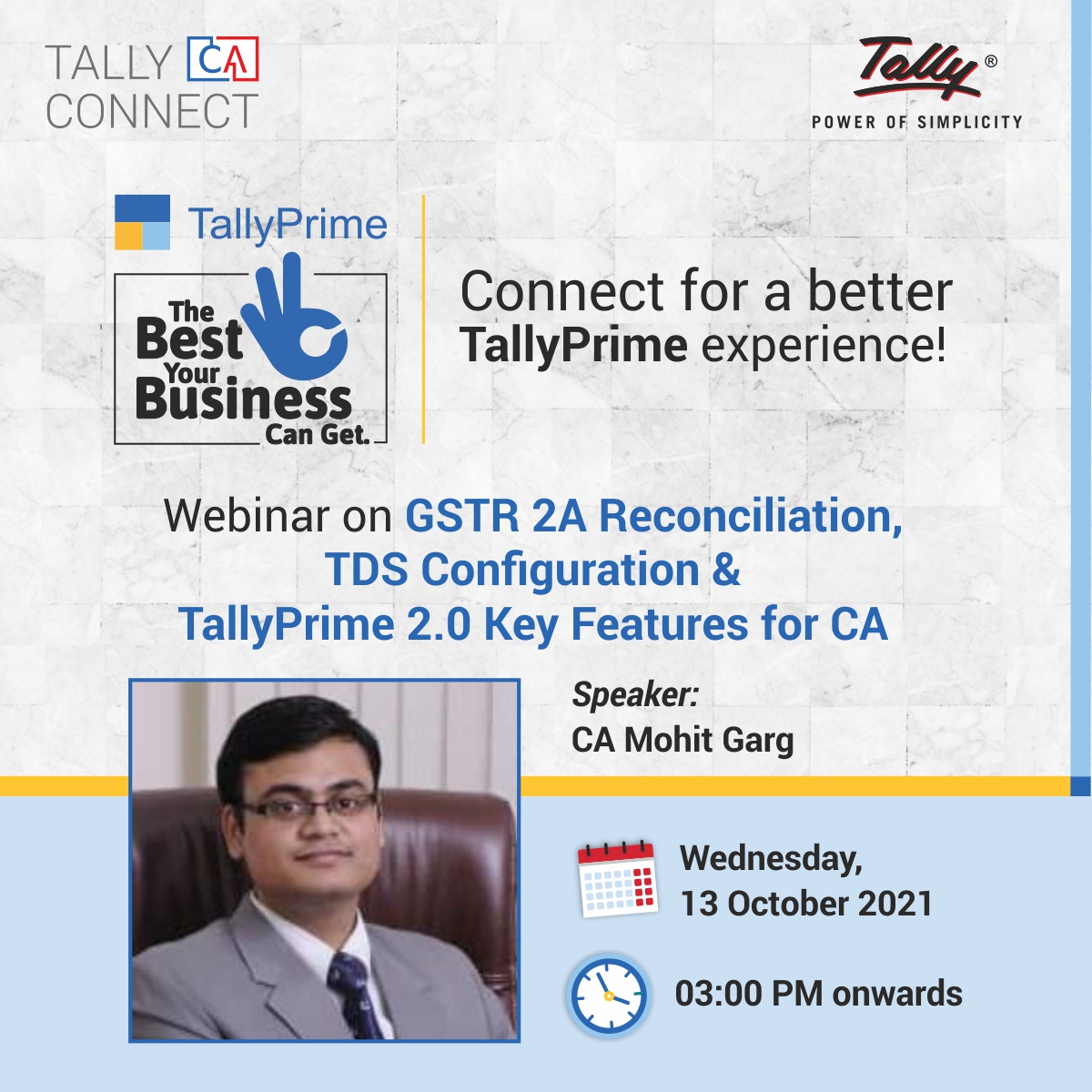 tallysolutions's tweet image. Presenting the next webinar in our weekly 🤝CA Connect series - on all you need to know about TallyPrime 2.0!

Register for the next webinar at 👉 bit.ly/tcc131021

Check out all our webinars at 👉 bit.ly/tallycaconnect

#WebinarsByTally #CAConnect #BestForBiz