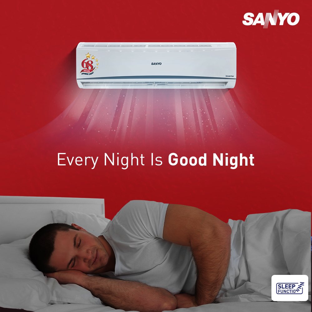 Comfy night for a comfier day. Sleep Function is a real saviour as it auto-adjusts temperature for a sound and soothing sleep.

#Sanyo #technology #inverterAC #SplitAC #chilling #saving #autumn #autumn2021 #cooling