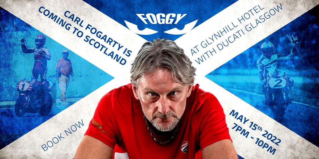 DucatiStore's tweet photo. @carlfogarty  is coming to @DucatiGlasgow- Sunday 15th May 2022- An evening with Carl Fogarty and only 300 Tickets available. Charity Raffles and much more at the Glynhill Hotel, Renfrew. follow the link below.

https://t.co/g3lxw8zxBq

#forzaducati #ducati #carlfogarty https://t.co/UwM98megcp