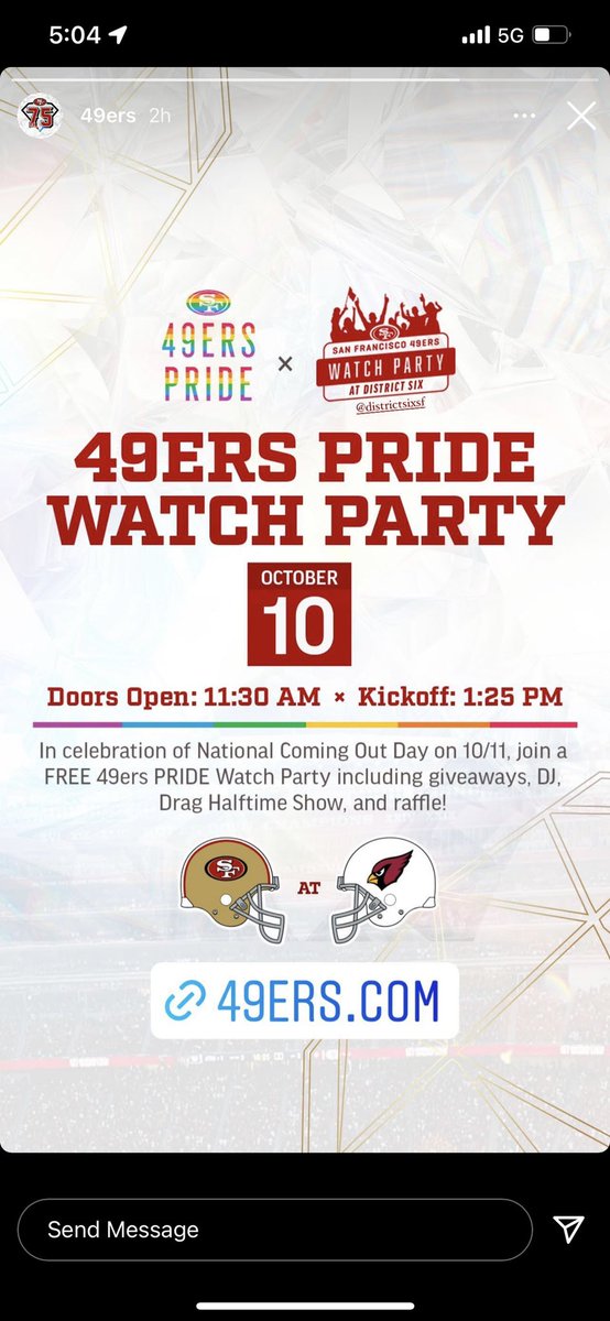 Catch us on Sunday for the <a href="/49ers/">San Francisco 49ers</a> pride watch party. Doors open 11:30am.
