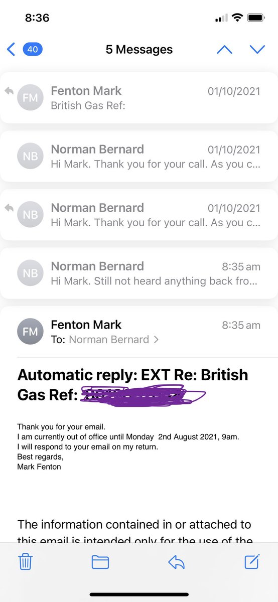 This is why <a href="/BritishGasHelp/">British Gas Help</a> are going down. This person spoke to me 1/10/10 and his out of office reply is still on for August 2021! Sort it out BG I still waiting for my refund and a reply from this guy!