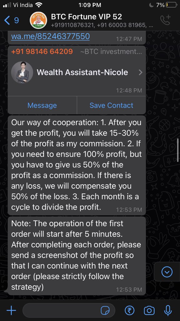 basedzeno's tweet photo. @OrdinaryGamers got added to a scam whatsapp bitcoin group(Indian)
The offers amaze me https://t.co/sXEEmxFlbC