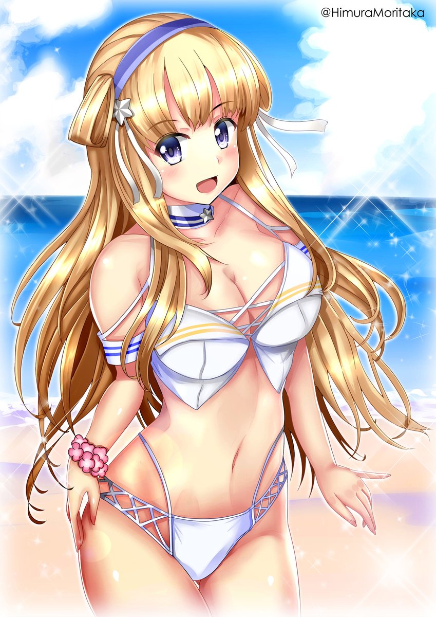 フレッチャー(艦これ) 「#秋だけどまだ全然暑いので水着絵再掲してもいい
水着っていいよね('∀`) 」|火村 モリタカ＠/5月COMITIA144（B51a)/その次は神戸かわさき10のイラスト