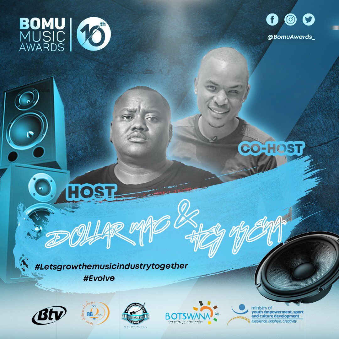 The cat’s finally out of the bag 🔊 

Meet <a href="/Theolwenzick2/">Theo_lwenzick</a> and <a href="/Dollarmac1/">Dollar Mac</a> , the main event hosts of the 10th edition of the BOMU Music Awards!! 🔥

Give them some love 👏🏽👏🏾👏🏼

#LetsGrowTheMusicIndustryTogether
#evolve