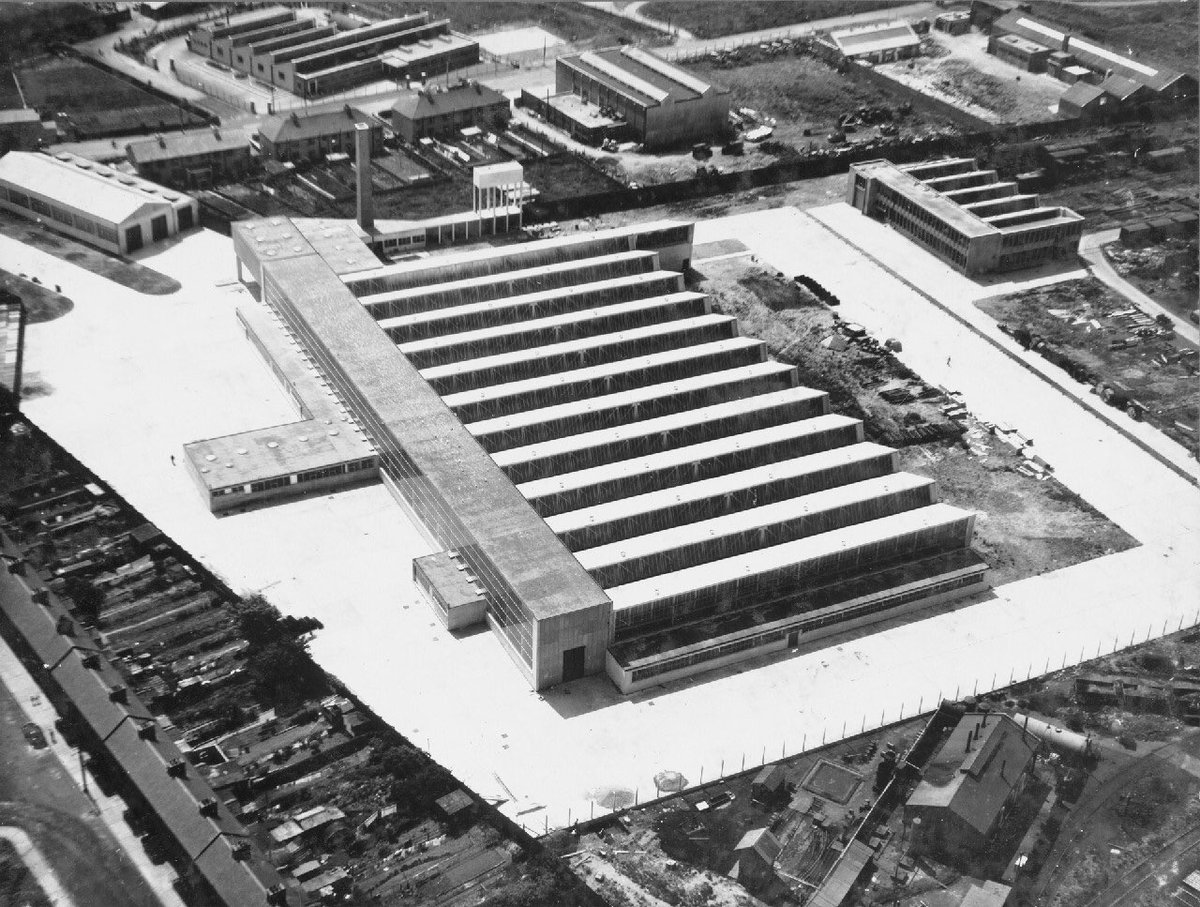 A2Architects's tweet photo. One of a number of elusive rooms in Dublin that remain in the imagination, yet to be visited - CIÉ Chassis Factory, Jamestown Road, Inchicore, designed by architect Michael Scott, constructed by G &amp; T Crampton in 1948-1950 with the steel work by Dublin Steel Erection Company https://t.co/P8xajIkrcS