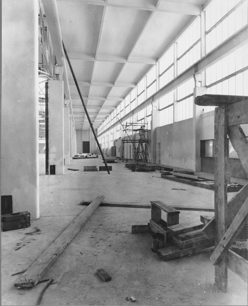 A2Architects's tweet photo. One of a number of elusive rooms in Dublin that remain in the imagination, yet to be visited - CIÉ Chassis Factory, Jamestown Road, Inchicore, designed by architect Michael Scott, constructed by G &amp; T Crampton in 1948-1950 with the steel work by Dublin Steel Erection Company https://t.co/P8xajIkrcS