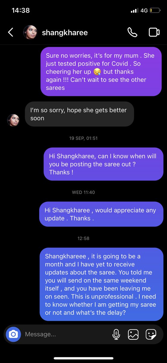 Sharescolini's tweet photo. Hello Twitter Fam. Tea of the day : my experience with an Influencer/Celebrity/Host whatever . She has been selling Sarees@100 and I purchased one on 9/9 . Till now I have yet to receive it . When confronted , she actually left me on seen till I said I’ll make a report (1/1) https://t.co/jVnRPEQ9Ti