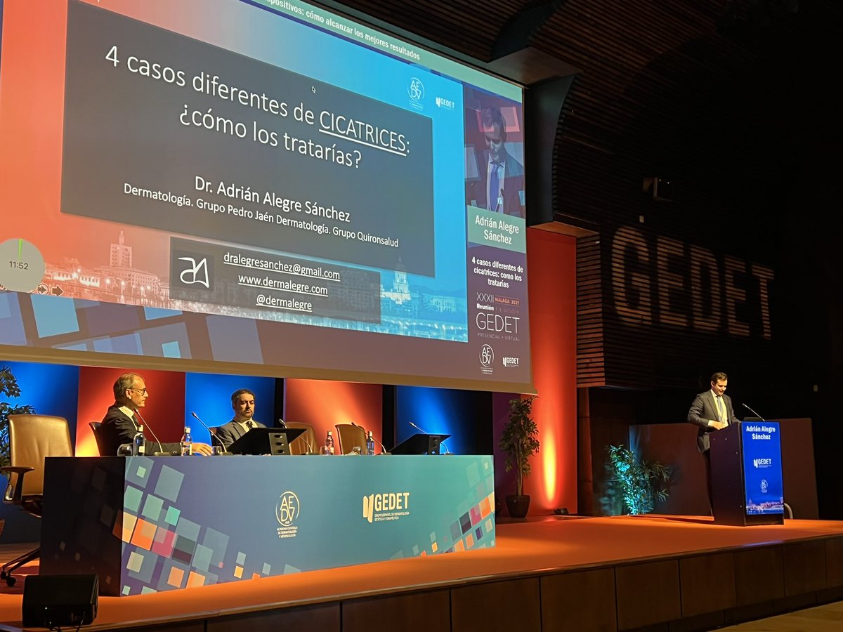 #GEDET2021 | 
"Láser y dispositivos: Cómo alcanzar los mejores resultados" 
Coordinadores:
👨‍⚕💬 Dr. Pablo Boixeda  <a href="/DrBoixeda/">Pablo boixeda</a> 
👨‍⚕💬 Rubén del Río
Ponente: 
👨🏽‍⚕️💬 Dr. <a href="/dermAlegre/">Adrián Alegre</a> “4 casos diferentes de cicatrices. ¿Cómo los tratarías?”