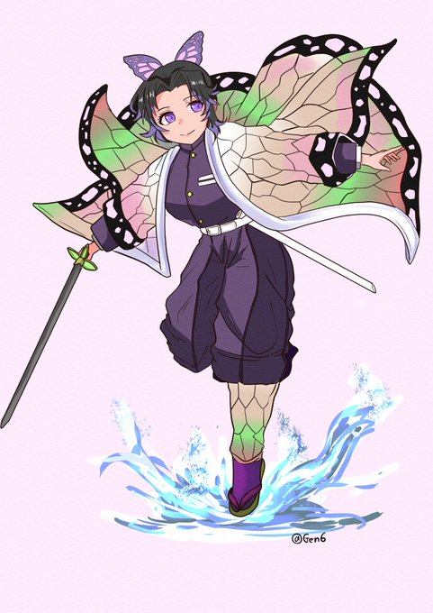 飯ア🍊RGSさんがTwitterに投稿した胡蝶しのぶ(鬼滅の刃)のイラスト。