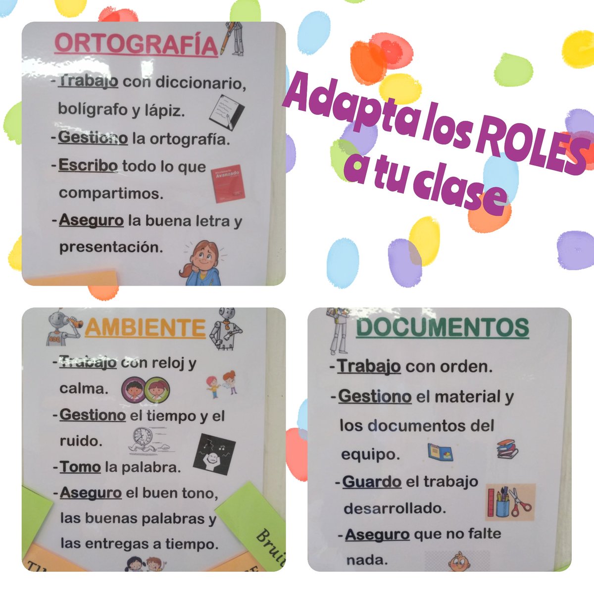 profeconsuerte's tweet photo. Trabajar el COOPERATIVO no siempre es una tarea fácil. Lo mejor es flexibilizar los roles a las características y necesidades de la clase. Nosotr@s, en 6°, entre tod@s, los hemos dejado de esta manera. L@s chic@s están muy motivad@s 😃 @Cpgaudi  #aprendizajeactivo #Motivacion https://t.co/LtoNaVJqXJ