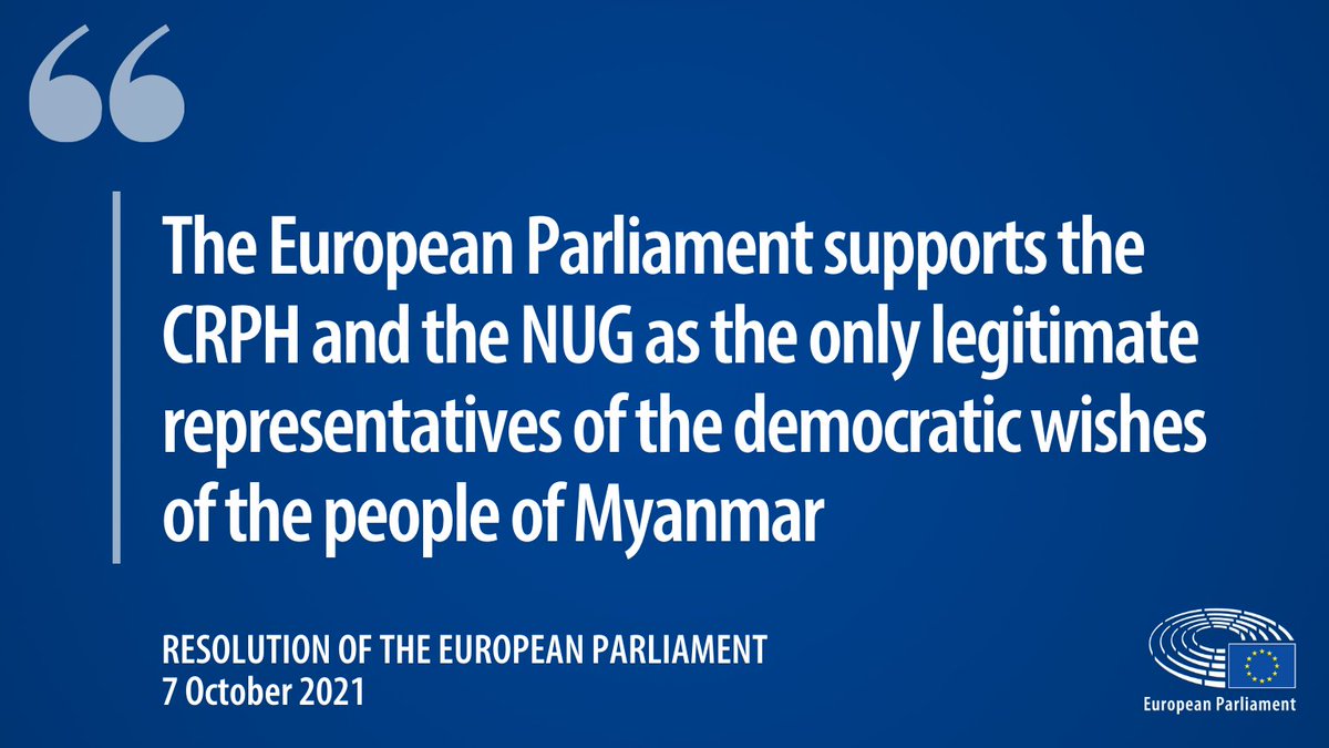 EPinASEAN's tweet photo. #Myanmar: The European Parliament calls on @ASEAN and the international community to include and involve the CRPH and the NUG in genuine and inclusive political dialogue and efforts aimed at the peaceful resolution of the current crisis based on respect for the rule of law https://t.co/nPcmSiPOxC