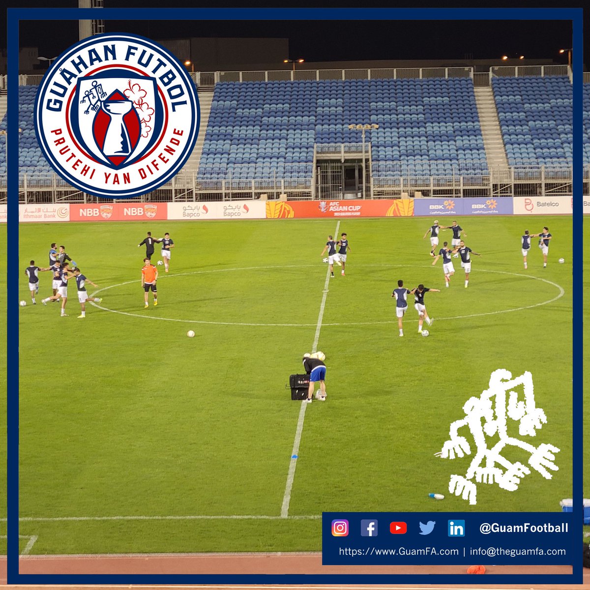 GuamFootball's tweet photo. It's game day !

The Matao takes on Cambodia in tonight’s AFC Asian Cup China 2023™ Qualifiers Playoff Round !

Match will be live beginning at 7:45 pm Bahrain time on FFC

Facebook: https://t.co/2ywCbGeNlo

Photos JR Campos

#GuamFootball #GuamSoccer #GuahanFutbol #AsianCup2023 https://t.co/YpW8u8RKt0