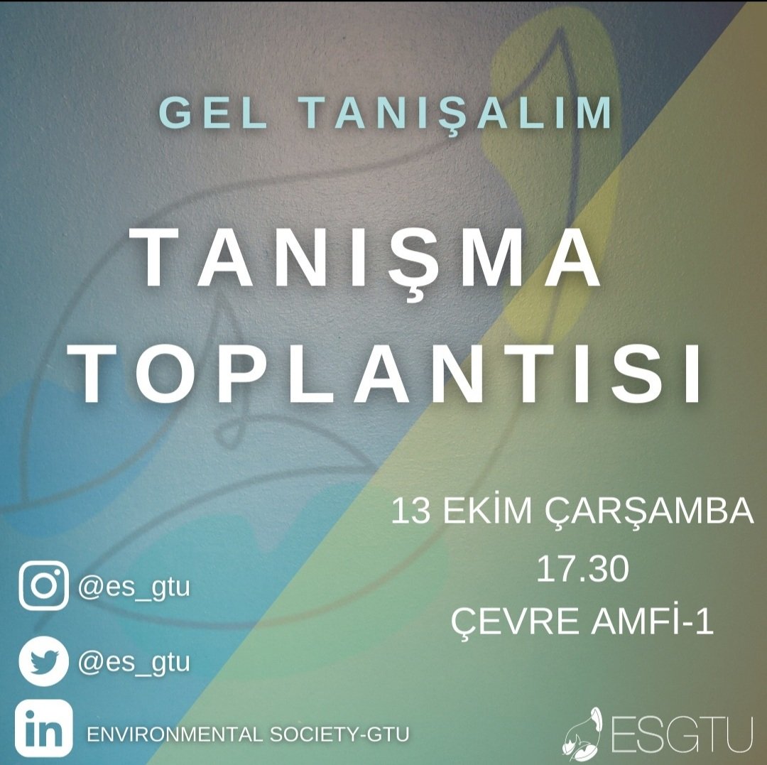es_gtu's tweet photo. Haydi gell 🤝
Kulübümüz ile ilgili merak ettiklerine cevap bulmak,kulüp içi ekiplerimizi daha yakından tanımak, yaptıklarımız ve yapacaklarımız hakkında fikir edinmek istiyorsan;
🕣Biz 13 Ekim Çarşamba günü 17.30’da Çevre Amfi-1’de seni bekliyor olacağızz 🤩 https://t.co/xRWfsUhwFd