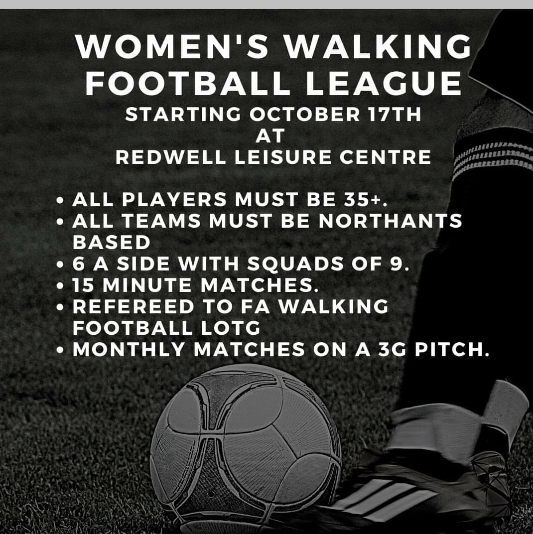 town_walking's tweet photo. Not long now
Only the 2nd Women's Walking Football League in the Country is happening in Northamptonshire.
Come along and watch one of the fastest growing women's sport. https://t.co/JmurUKDGPG