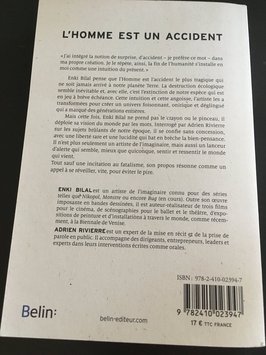 CharlSchmerber's tweet photo. Merci @Adrien_Riv de m'avoir fait parvenir cet ouvrage : l'Homme est un accident. Entretien passionnant ac @bilal_enki où est restitué son regard lucide sur une humanité déconnectée du Vivant, mise en danger par ce #chaos #écologique qu'elle a elle-même créé. A lire absolument ! https://t.co/oeUMrz2X1w