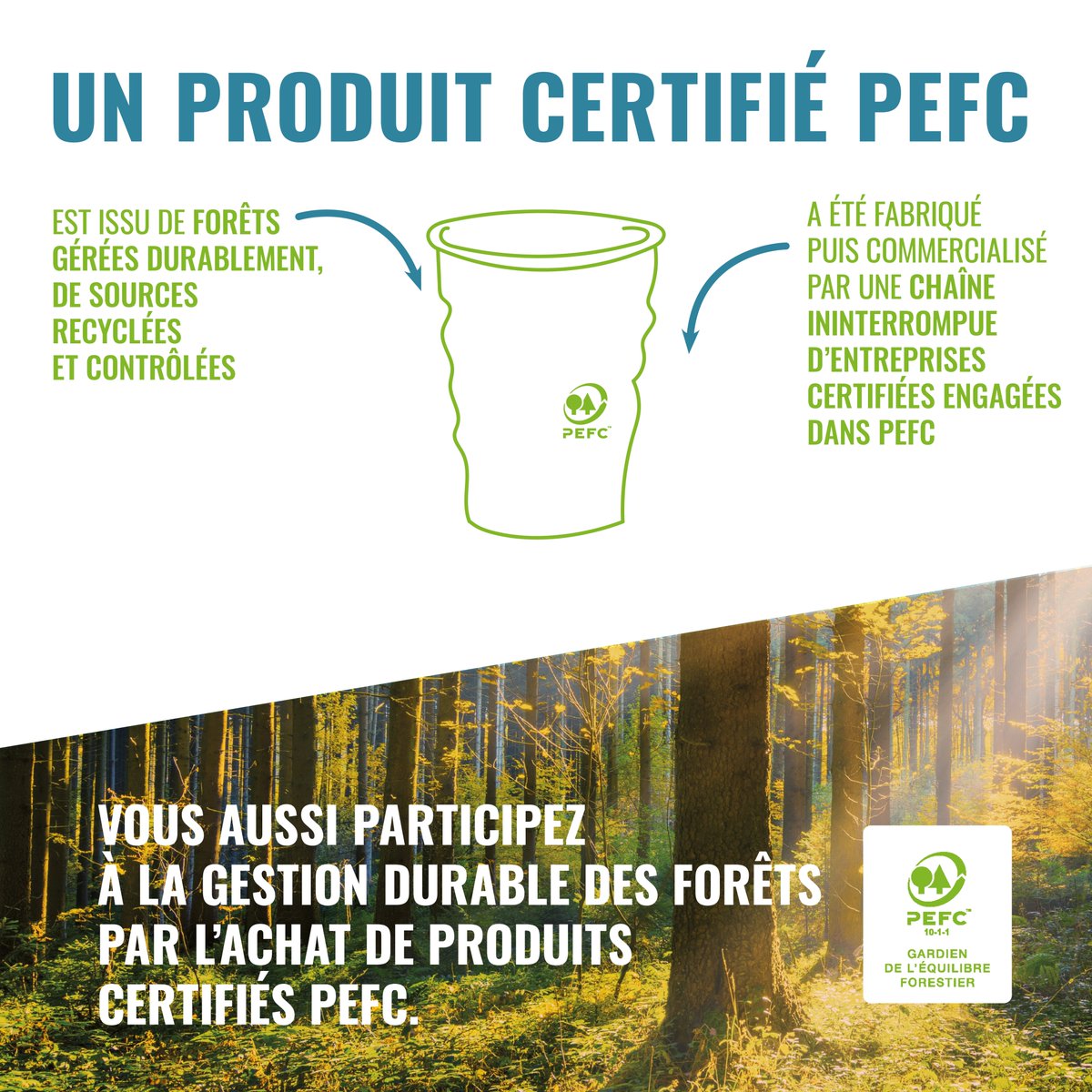 PEFCFrance's tweet image. Avez-vous remarqué le label PEFC sur certains gobelets ? ☕️ Il vous garantit que le bois utilisé est issu de forêts gérées durablement et de sources contrôlées. Participez au maintien de l'#équilibreforestier en choisissant des #produitscertifiés PEFC !