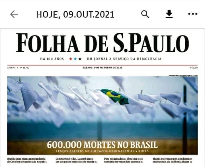 Chegamos ao número chocante de mais de 600.000 mortes por Covid-19, por negacionismo, negligência, pelo protofascismo aliado ao neoliberalismo. Parte expressiva dessas pessoas foi assassinada pelo governo Bolsonaro e pela aliança de classes que o sustenta. #ForaBolsonaroGenocida