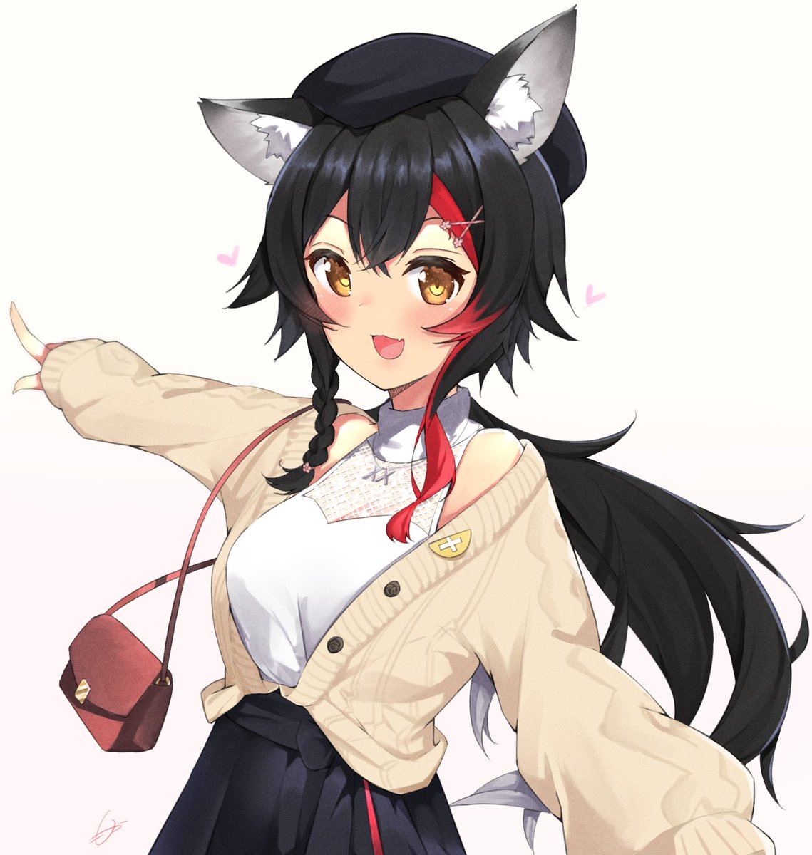 ookami mio 1girl solo animal ears wolf ears black hair long hair red hair  illustration images