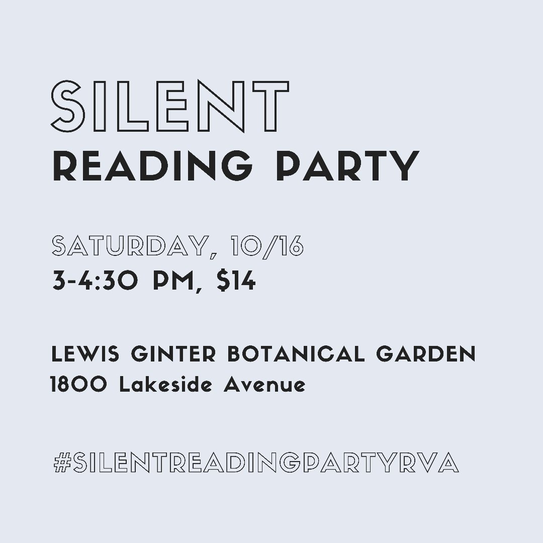 I'm thrilled to bring back my favorite community offering - #silentreadingpartyrva at <a href="/lewisginter/">Lewis Ginter Botanical Garden</a> next Sat!  …ngpartyrva-lewisginter.eventbrite.com/?ref=estw