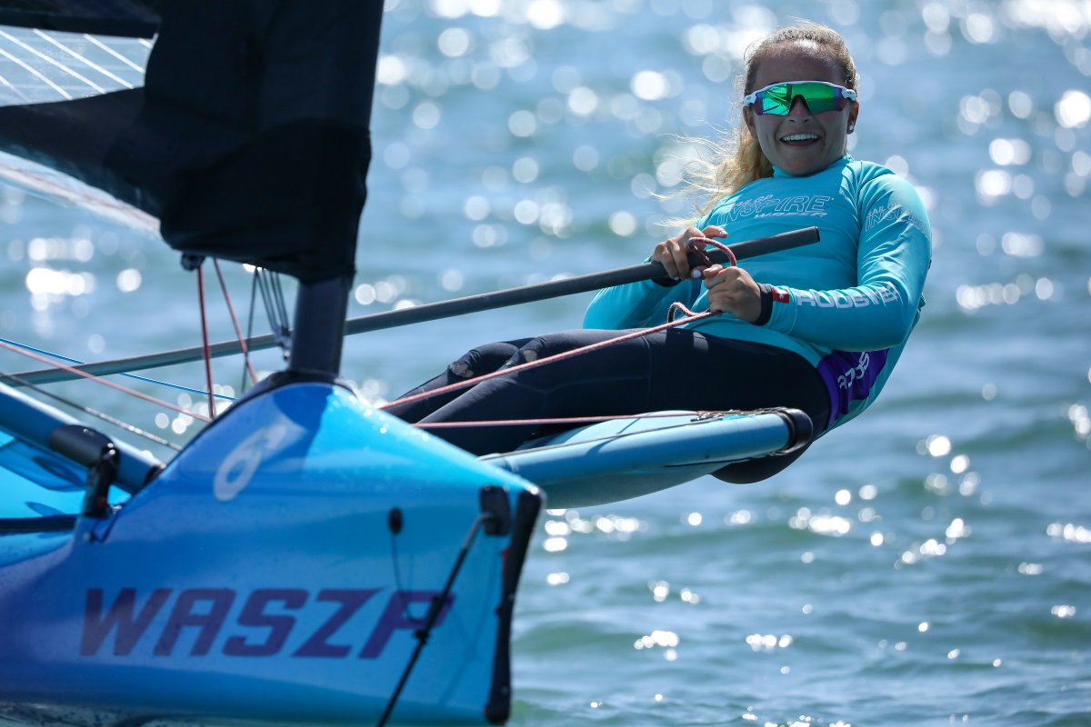 SailGPNZL's tweet photo. Fantastic to be sharing the F50 racecourse with the next generation of young Spanish athletes as part of the #SGPInspire programme 🙌

#RaceForTheFuture #SailGP https://t.co/hfNXwGXeef
