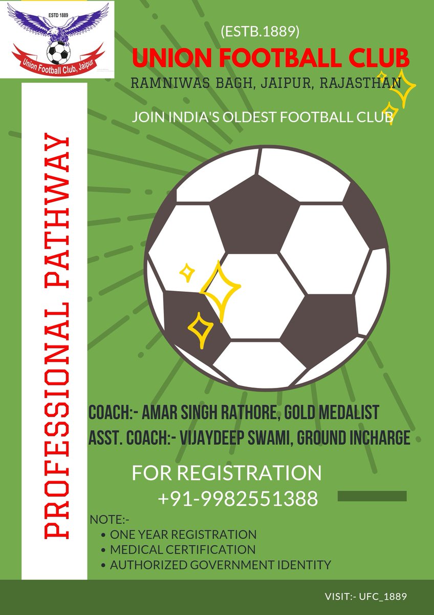 Find your professional pathway with India’s oldest football club in Jaipur.
#Football #TechnicalDevelopment #MentalDevelopment #ProfessionalDevelopment #SocialDevelopment 
@KumariDiya @VasundharaBJP @Rajendra4BJP @Parakram4BJP @ArpitaMathur9 @AshokChandnaINC @ANI