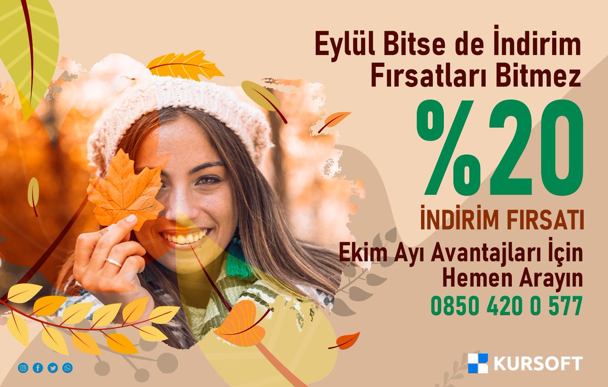 Eylül bitmiş olabilir ama bizde indirimler bitmez.
.
Uygun fiyatlar ve firmanıza özel avantajlar için hemen arayın fırsatı kaçırmayın.
.
#kursoft #ekim #sonbahar #indirim #fırsat #avantaj #kampanya #muhasebeprogramı #efatura #bulutsistem #bulutçözümleri #sanalpazar