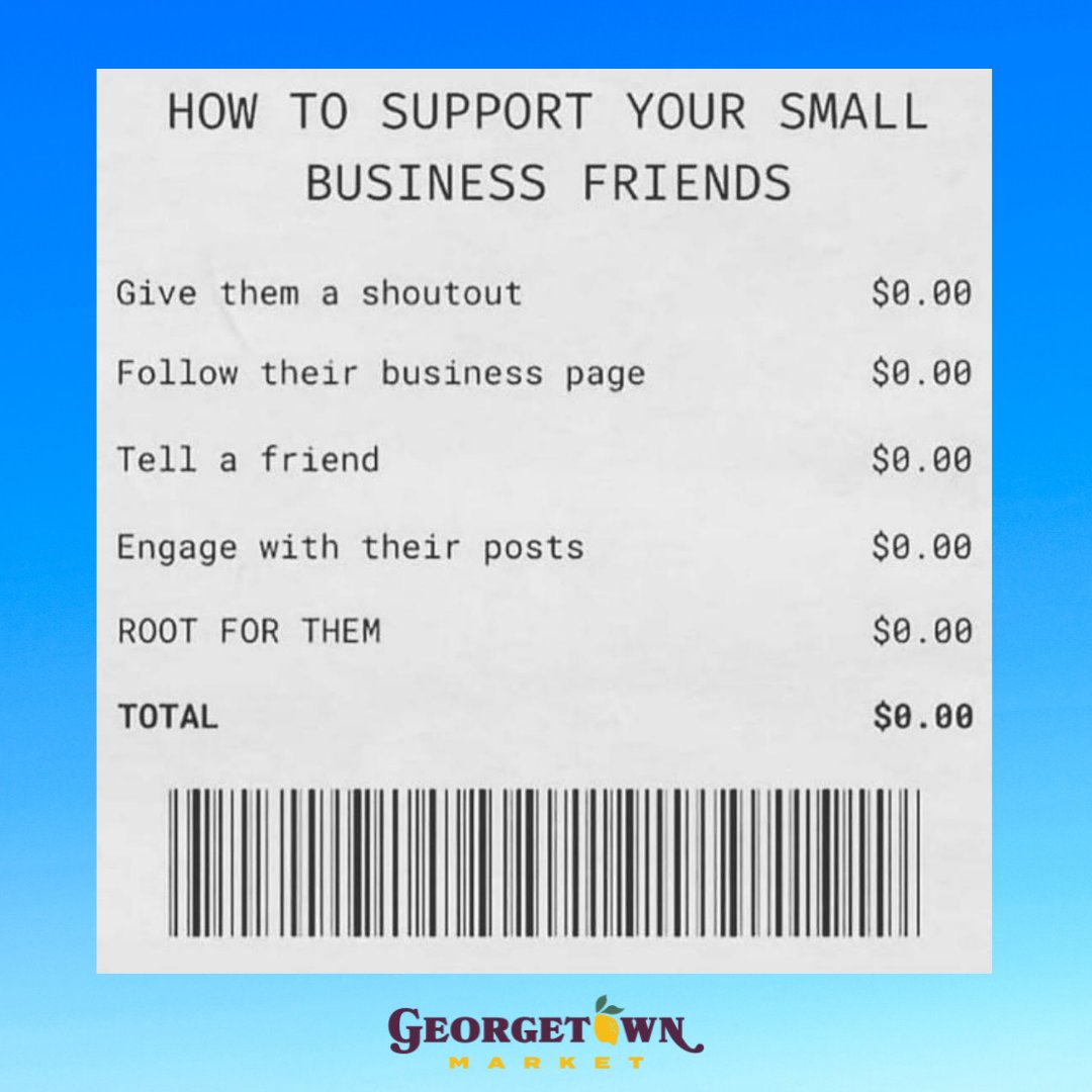 GeorgetownMarkt's tweet photo. How to Support Your Small Business Friends for FREE! Thanks to #indianaowned for the graphic and support! #shoutout #follow #tell #engage #rootforthem #supportsmallbusiness #shopsmall #shoplocal #familyowned #weappreciateyou https://t.co/nFDzdtbBgq