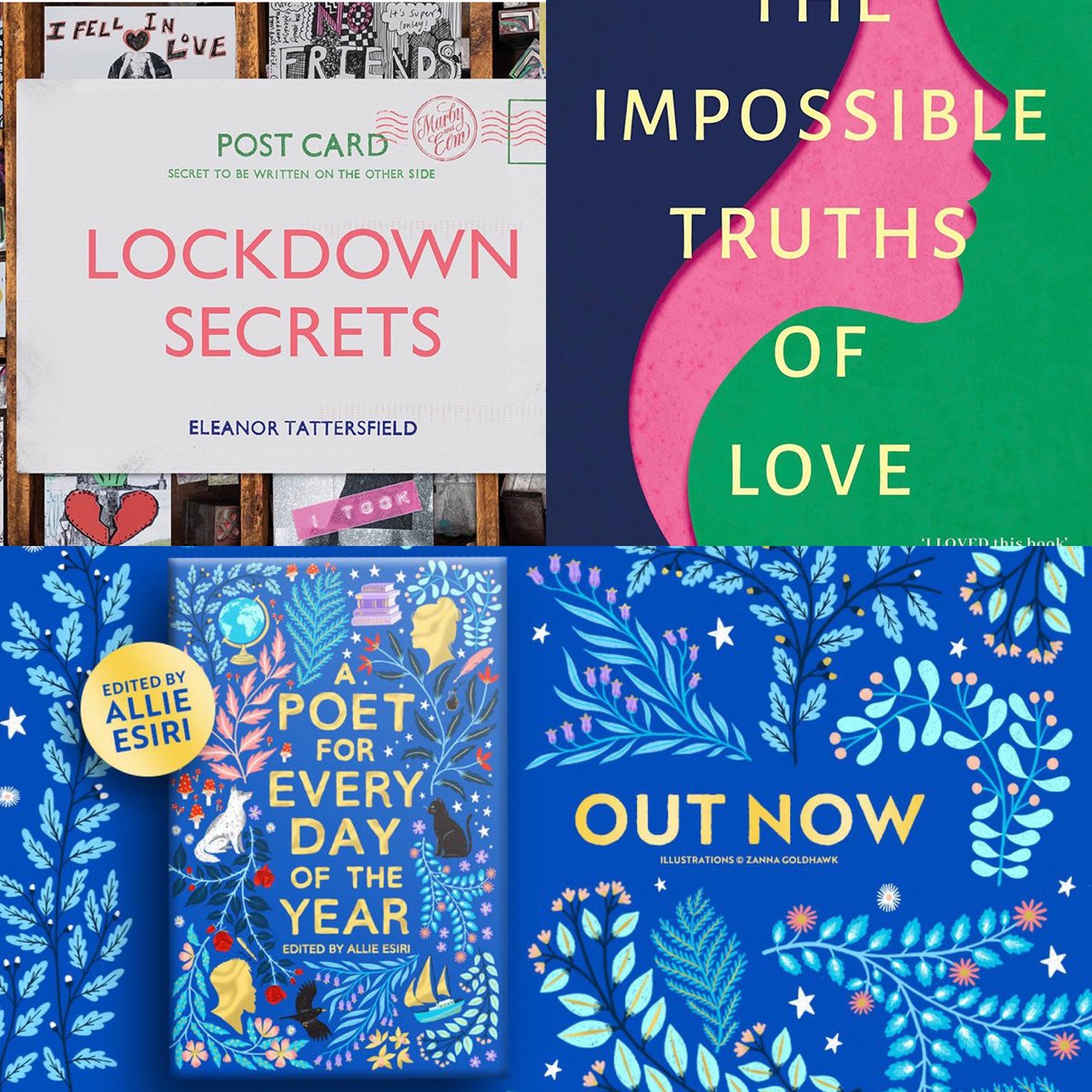gbigbookclub's tweet photo. Happy #BookshopDay everyone! Have fun in your local bookshop buying lots of books! Here are some we recommend: #ImpossibleTruths by @hannahbeckerman, #LockdownSecrets & the new @AllieEsiri #APoetForEveryDayOfTheYear. Happy shopping! https://t.co/R1Og2XyUal